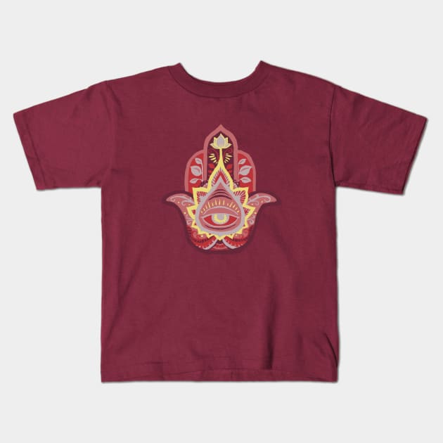 Hamsa Hand - Garnet(January) Kids T-Shirt by akaneyabushita